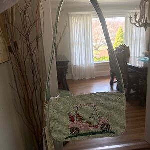 Beaded Mini Shoulder Bag with Pink Golf Cart Motif